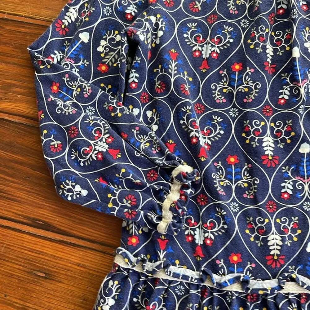 Hanna Andersson long sleeve navy heart floral printed dress sz 120 (6-7)